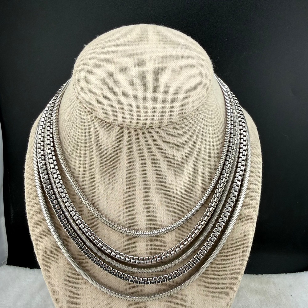 Vintage Coro Necklace Silver Multi Strand Snake Box Chain Bib 15in